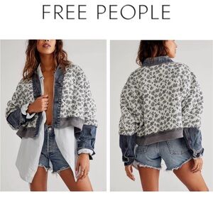Free People XS/S Blue Floral Print Ditsy Denim Quilted Jacket